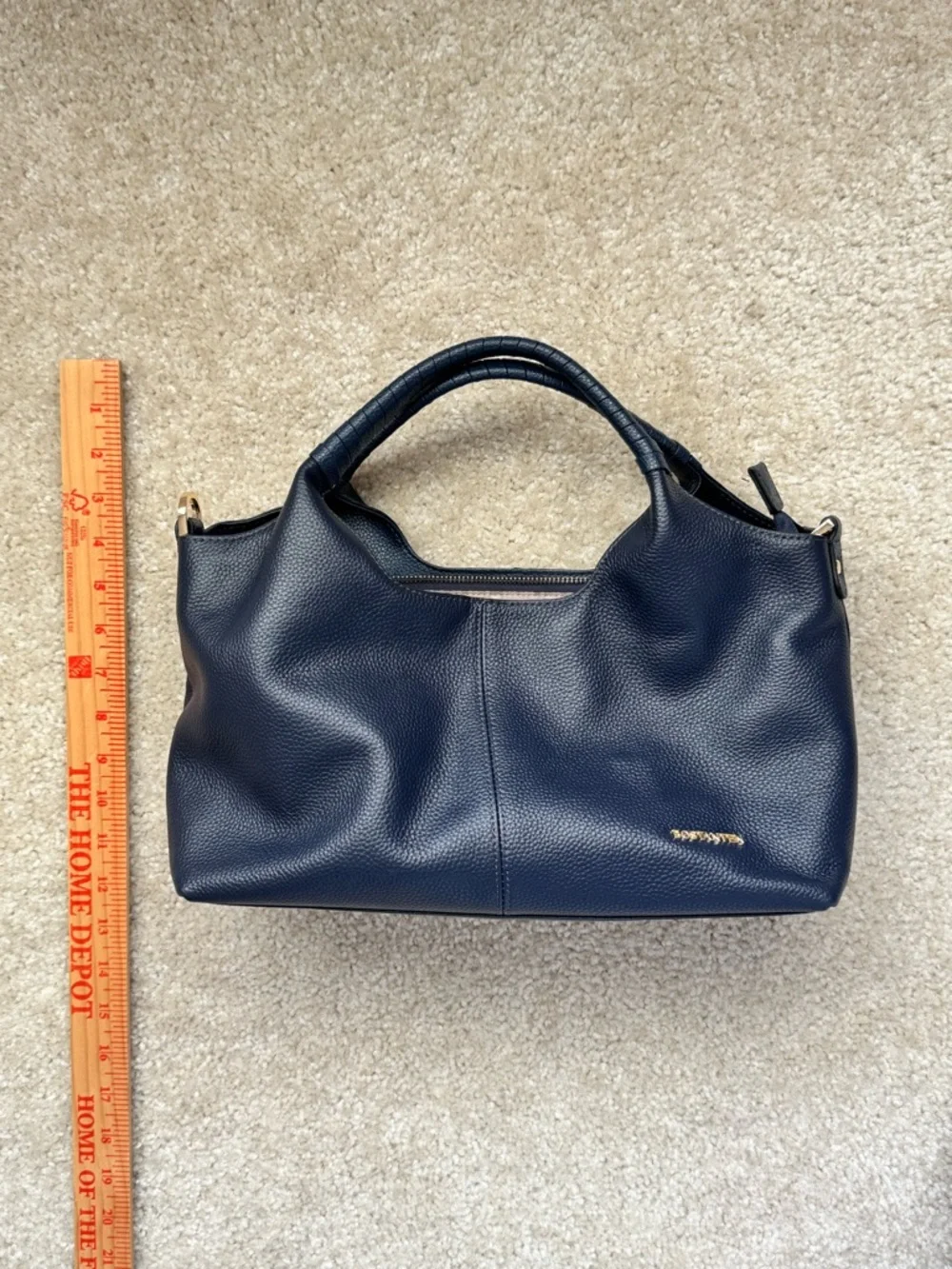 NWOT Bostanten Navy Pebbled Leather Shoulder Bag with Removable Strap - Picture 9 of 13